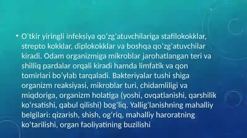 O‘tkir yiringli infeksiyalarining xususiyatlari 3