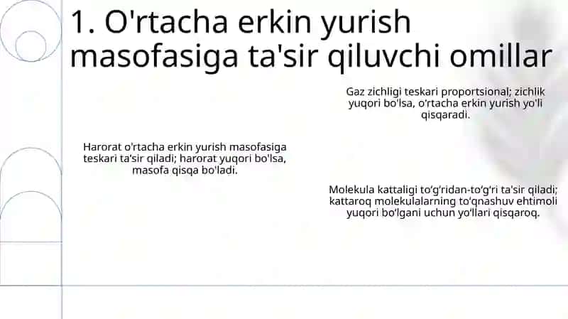 Molekulalarning erkin yugurish yo'li. Diffuziya 3