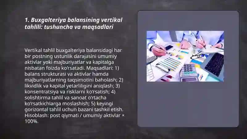 Buxgalteriya balansining vertikal va gorizontal tahlili 3