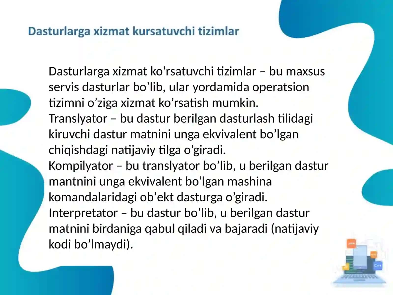 Dasturlashtirish tizimi, asosiy funktsiyalari va komponentalari 3