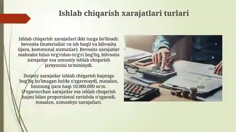 Ishlabchiqarish harajatlari va foydasi 3