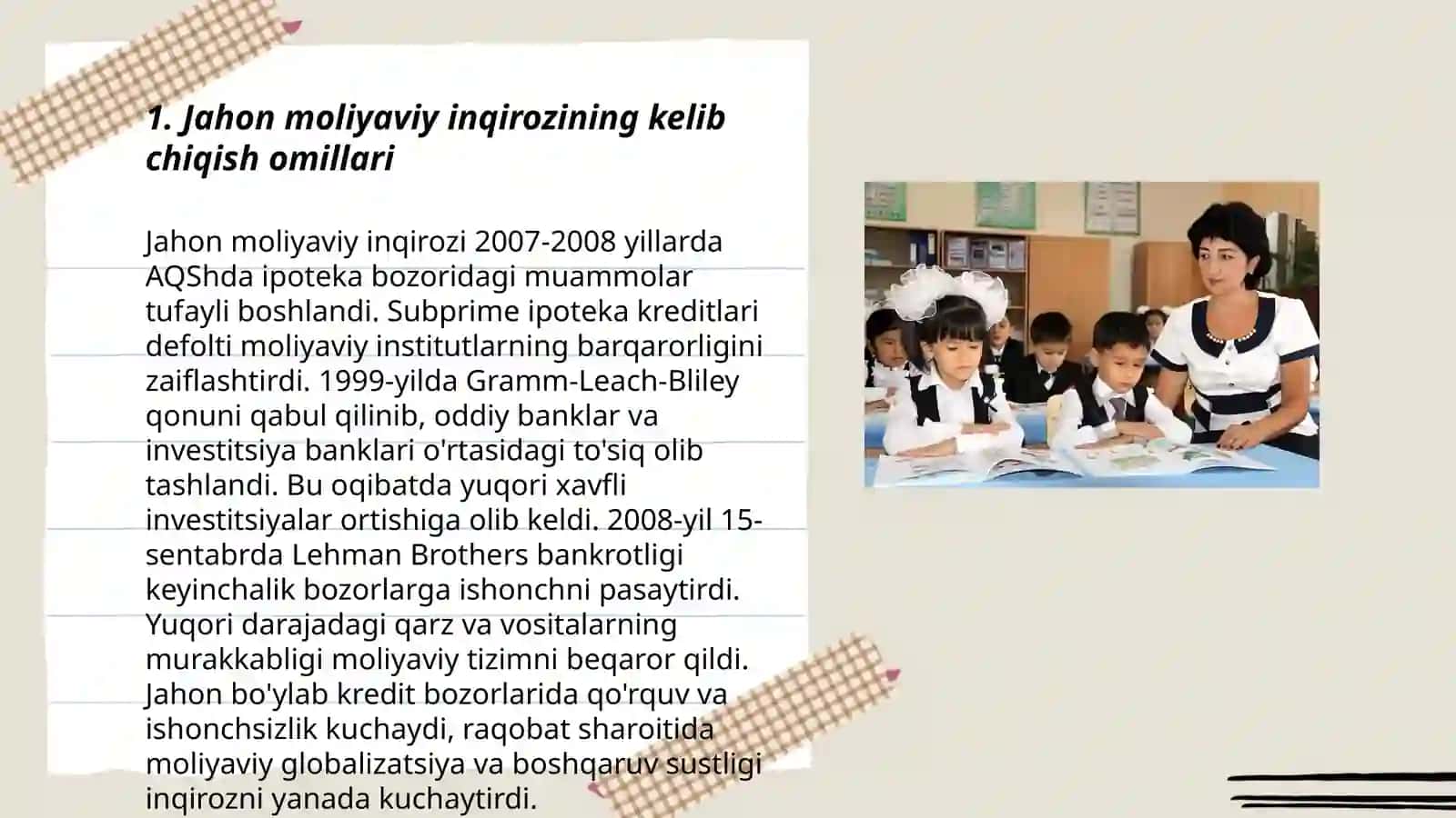 Jahon moliyaviy inqirozining yuzaga kelish sabablari,oqibatlari va uni Ózbekistonda bartaraf etish yóllari 3