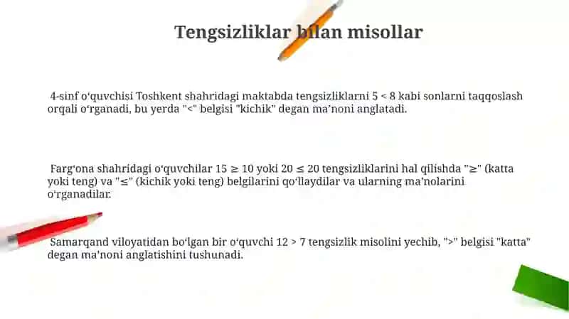 Tengsizliklar bilan misollar 3