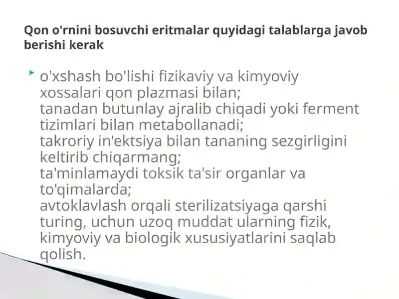 Qon o’rnini bosuvchi suyuqliklarva ularning tasnifiGemotransfuziya 3