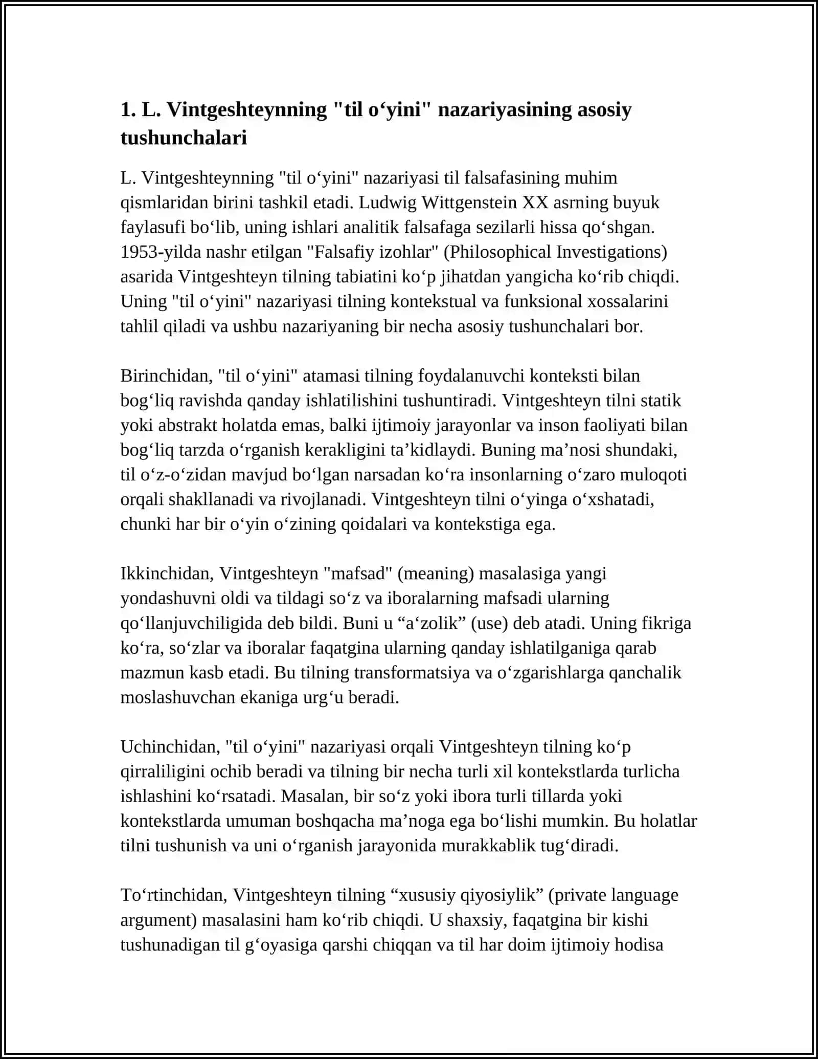 L.VINTGESHTEYNNING "TIL OʻYINI" NAZARIYASI 3