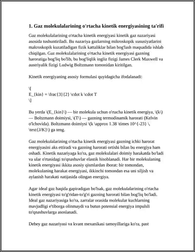 GAZ MOLEKULALARNING OʻRTACHA KINETIK ENERGIYASI 3