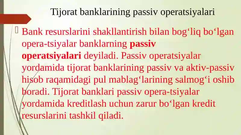 Tijoratbanklarining passiv operatsiyalari 3