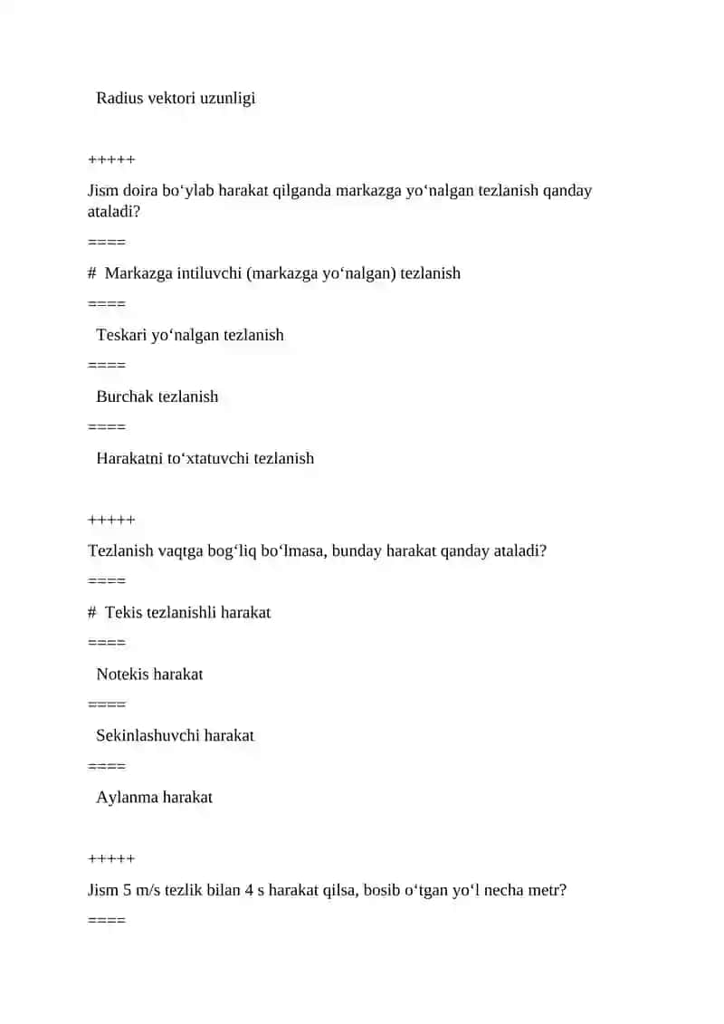 fizika yakuniy test javoblari 3
