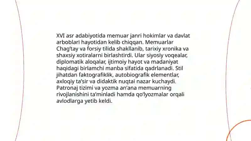 XVI asr adabiyotida memuar janrlarning oʻrni 3