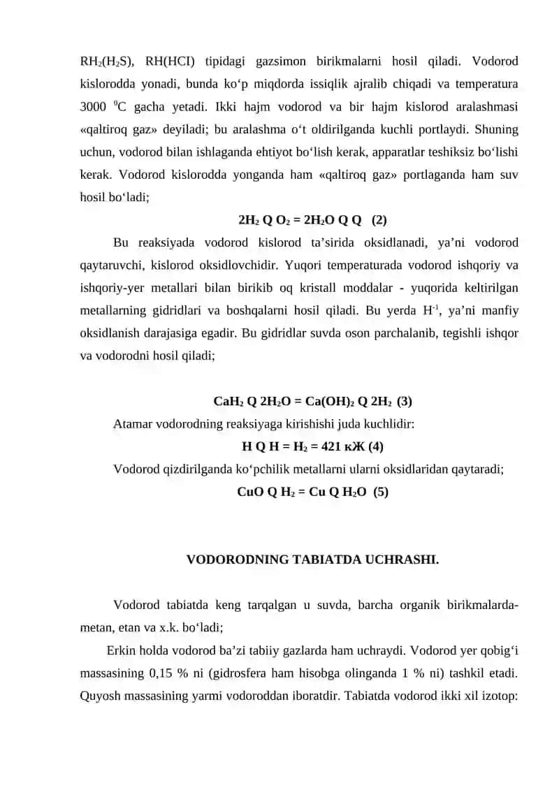 Vodorodning xususiyatlari va olish usullari 3