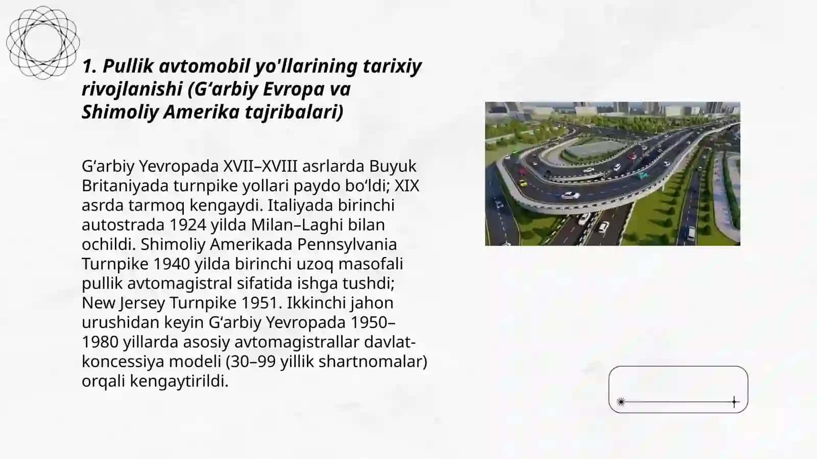 Xorijiy mamlakatlarda pullik avtomobil yo'llarini rivojlanishi 3