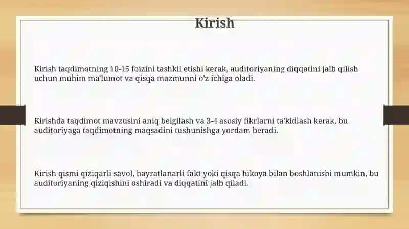 Taqdimot tayyorlash va amaliyotlar 3