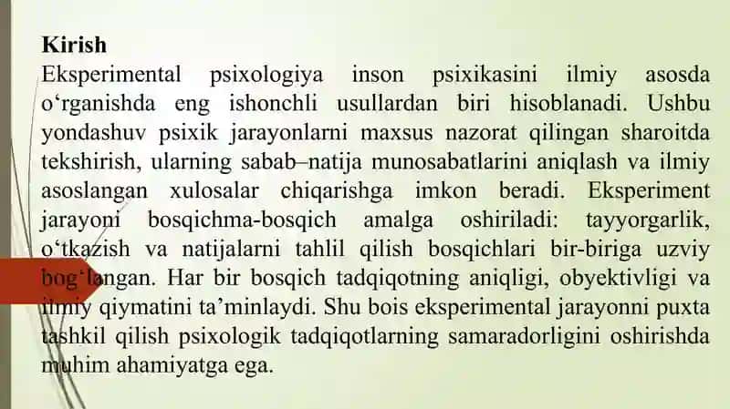 Eksperimental psixologik jarayonlar bosqichlari 3