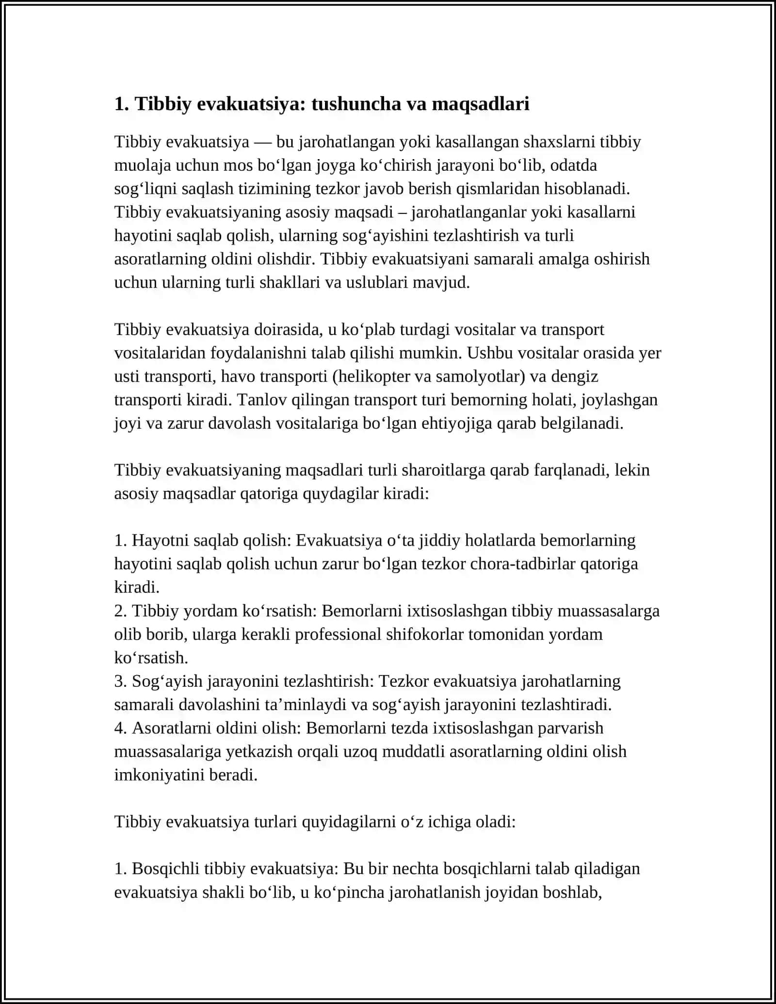 Tibbiy evakuatsiya va ularning turlari 3