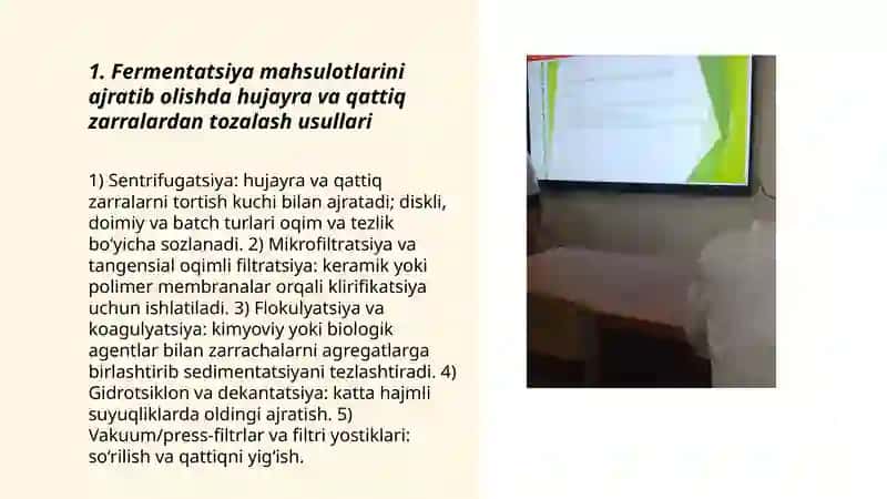 Fermentlanish jarayonining oxirgi mahsulotlarini ajralib olish 3