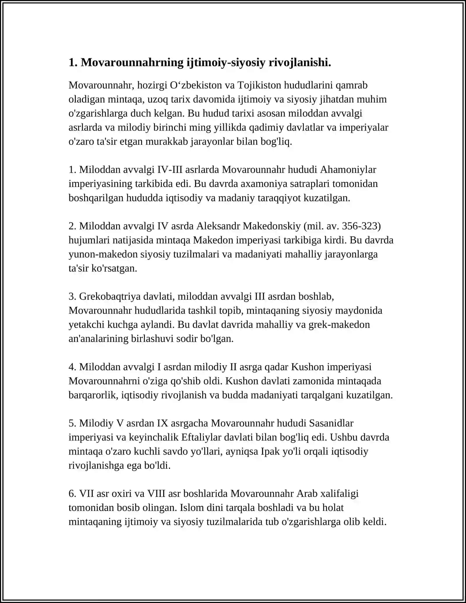 MAVZU. RIVOJLANGAN O'RTA ASRLARDA OSIYO DAVLATLARI 3