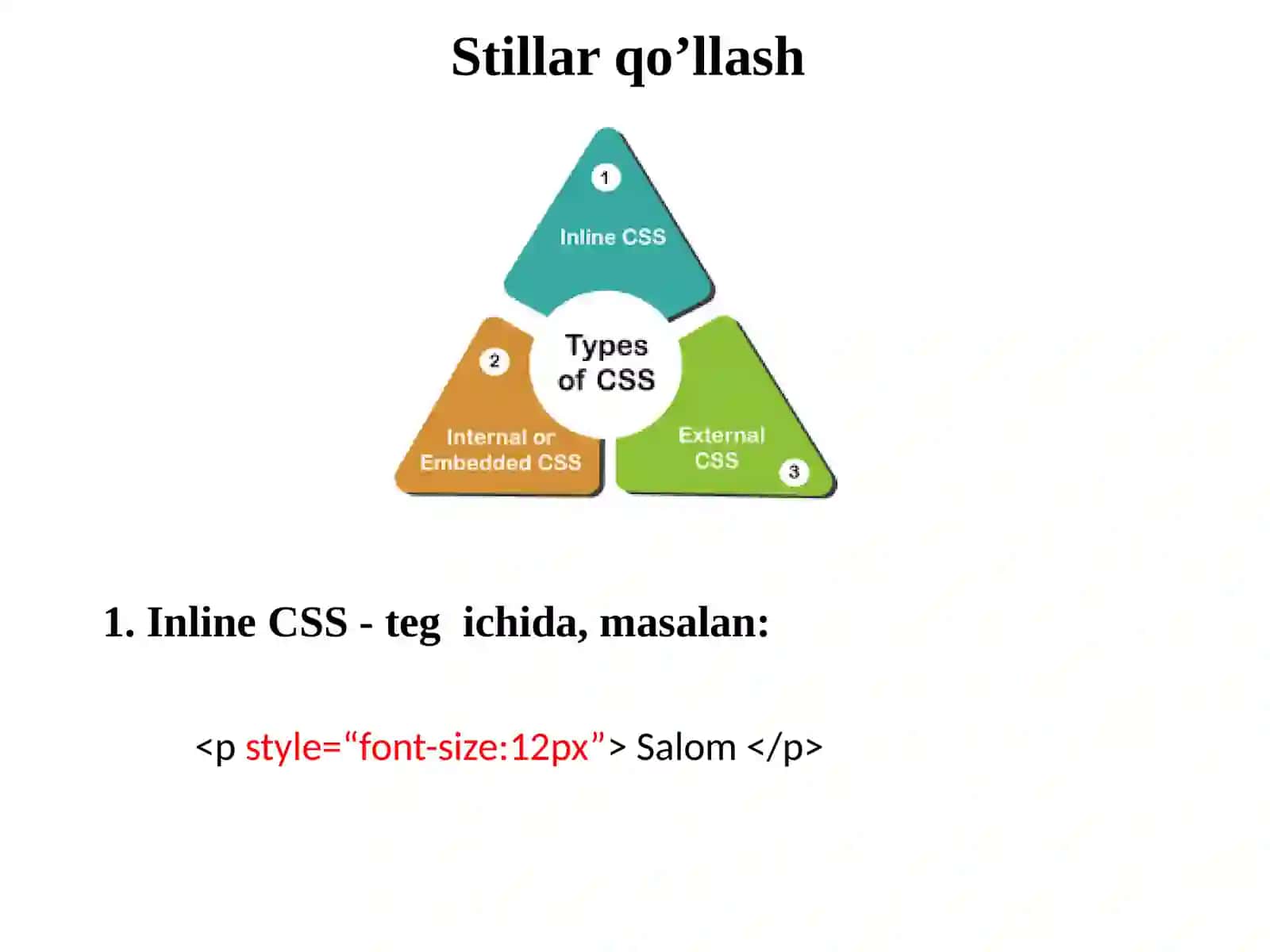 CSS (Cascading Style Sheets)asoslari. Sеlеktorlarvaulardanfoydalanish 3