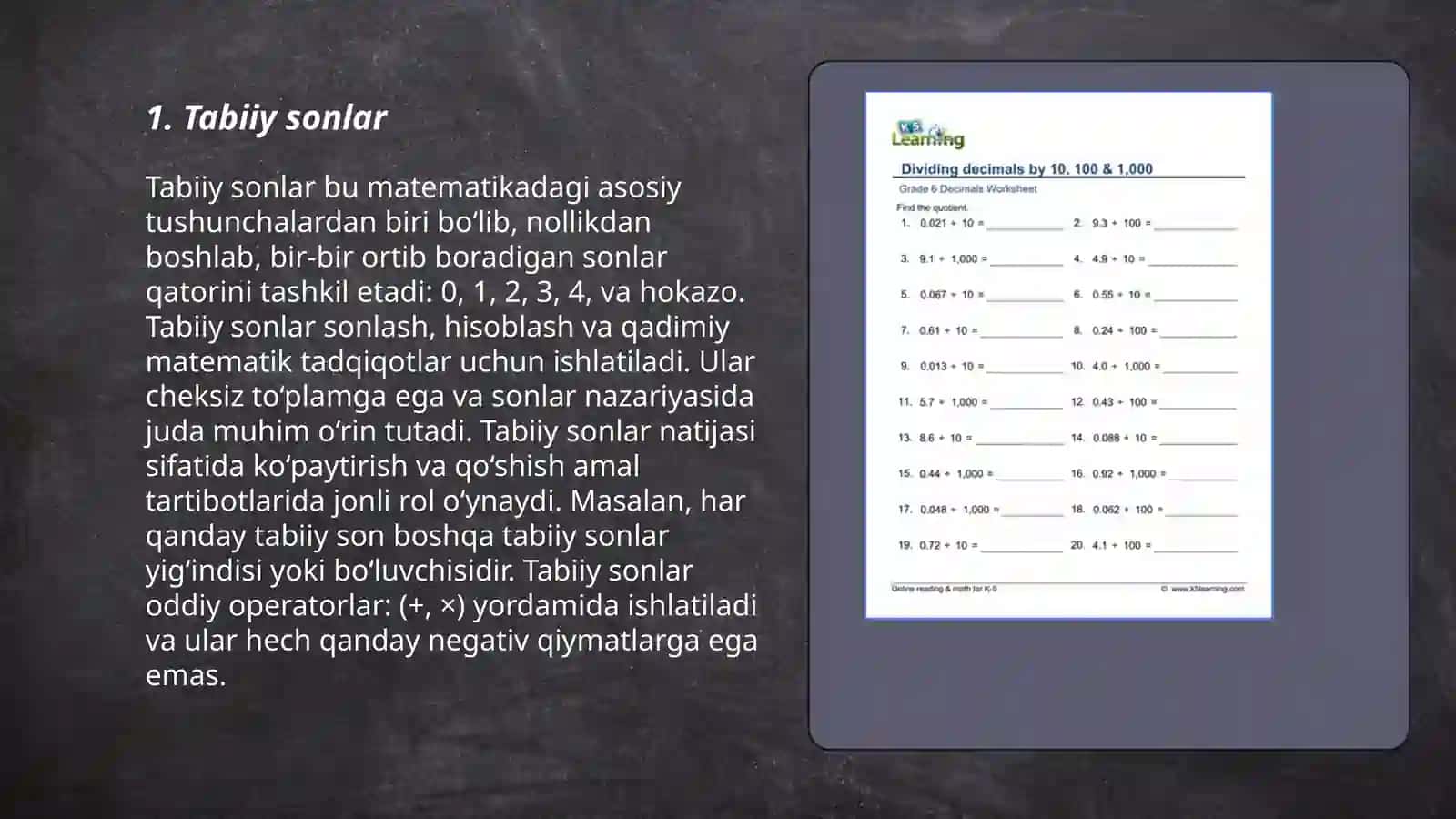 2-sinf Matematika Sonlar ustida ishlash 3