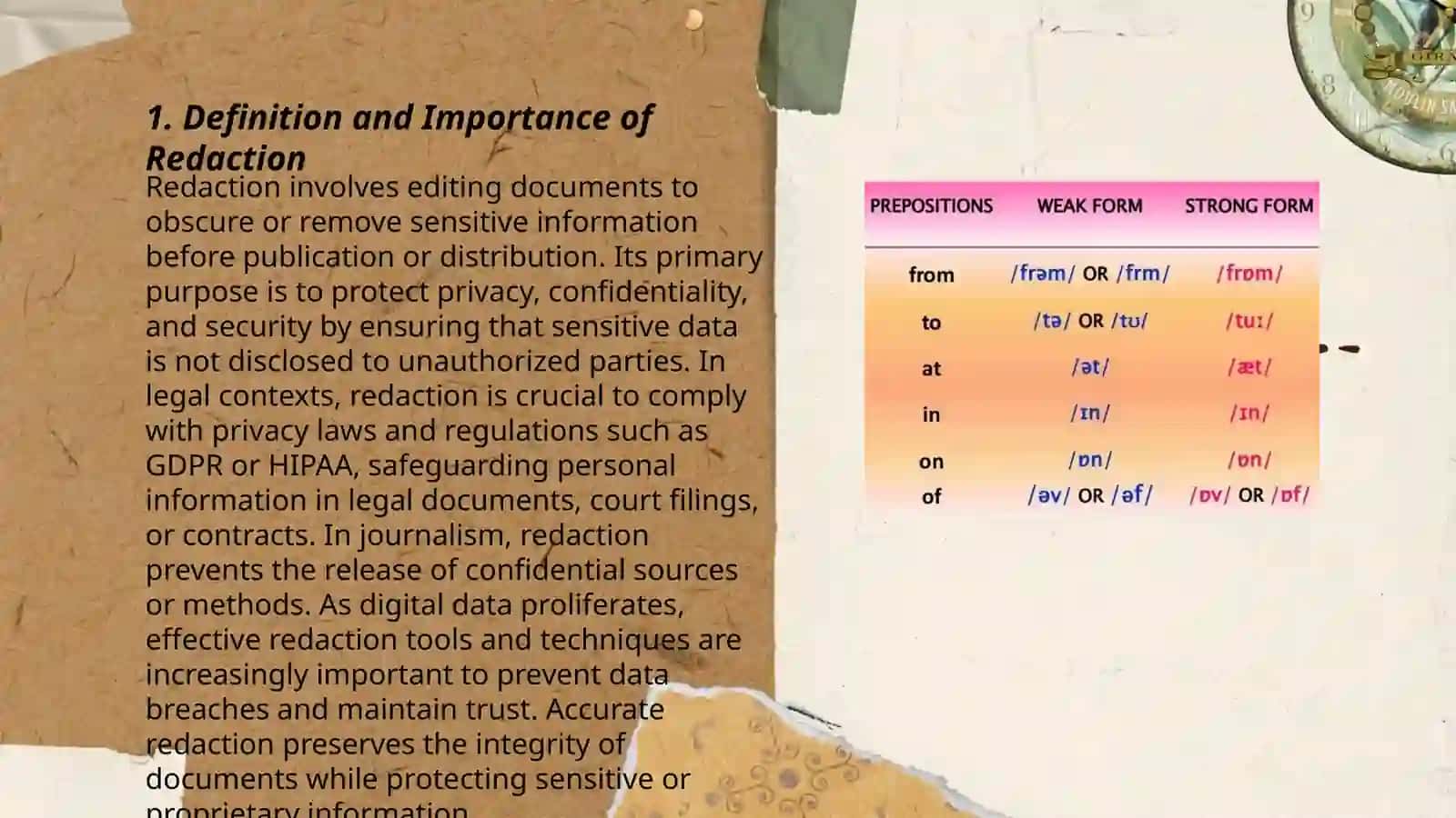 Redaction. Strong and weak forms 3