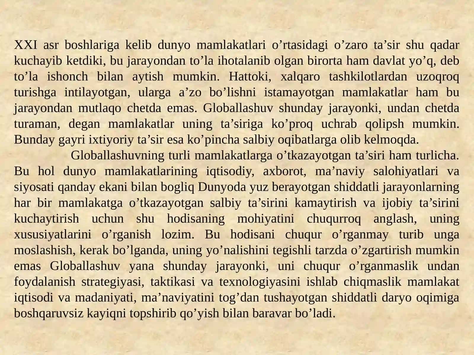 GLOBALLASHUV JARAYONLARI VA MA’NAVIY TAHDIDLAR 3