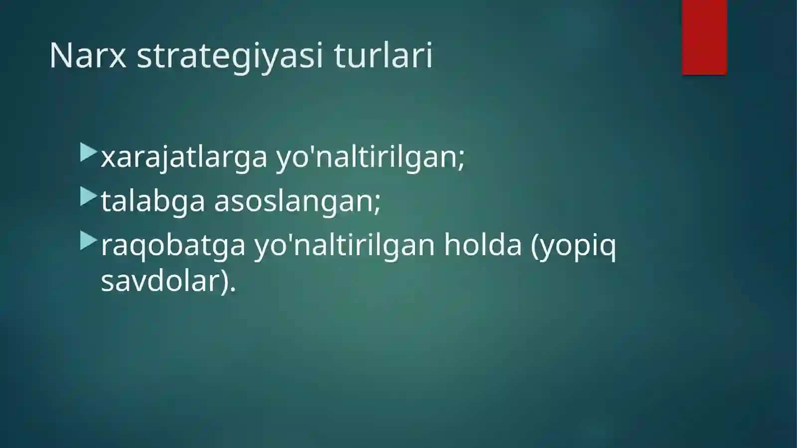 Yangi tovarlar uchun narx strategiyasi 3