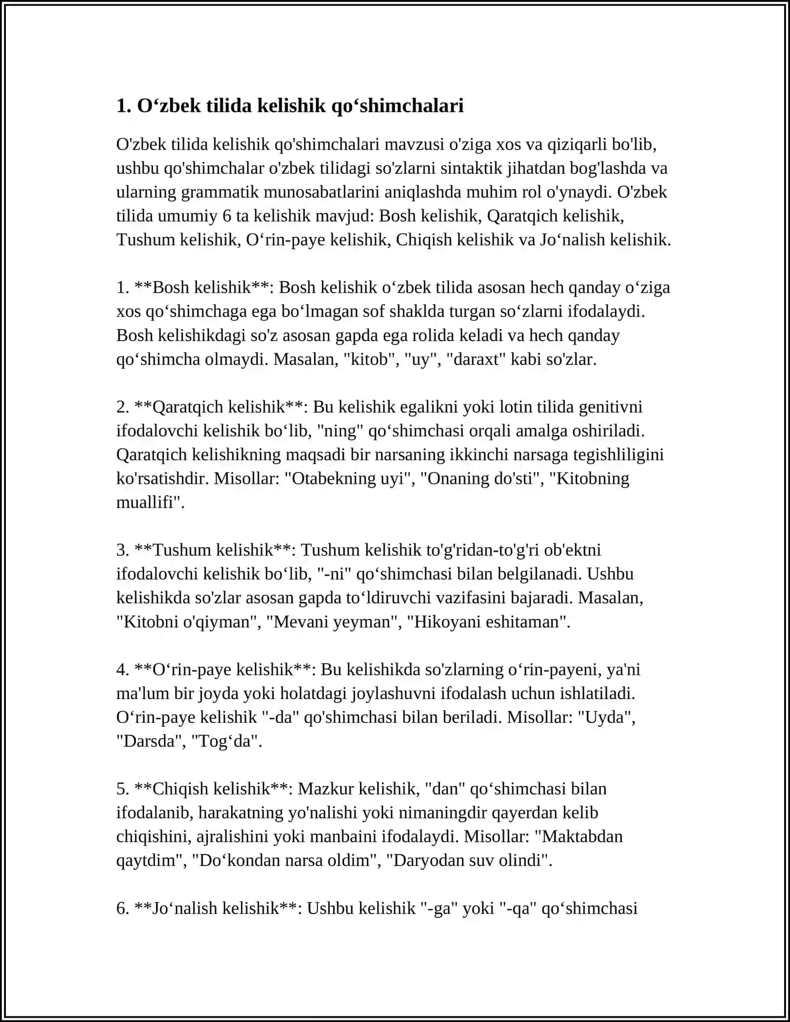 O'zbek tilida kelishik qo'shimchalari 3