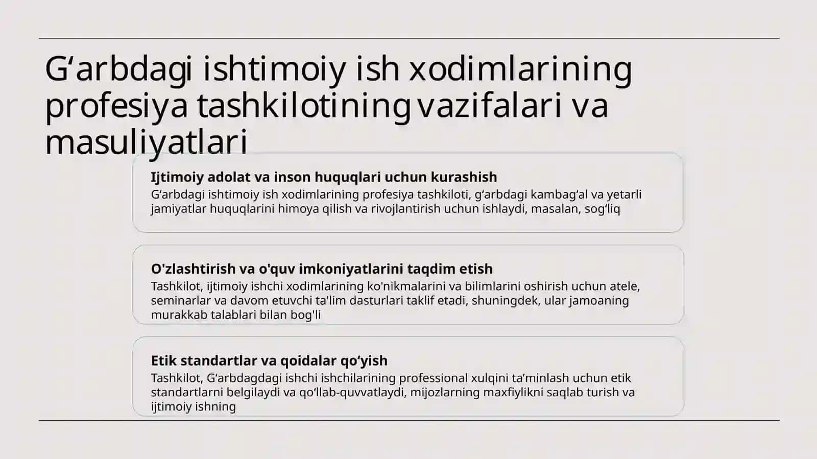 Gʻarbdagi ishtimoiy ish xodimlarining profesiya tashkilotiga kirish 3