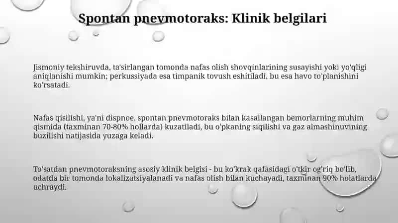 O'pka noparazitar kistalari.Spintan pnevmotoraks 3