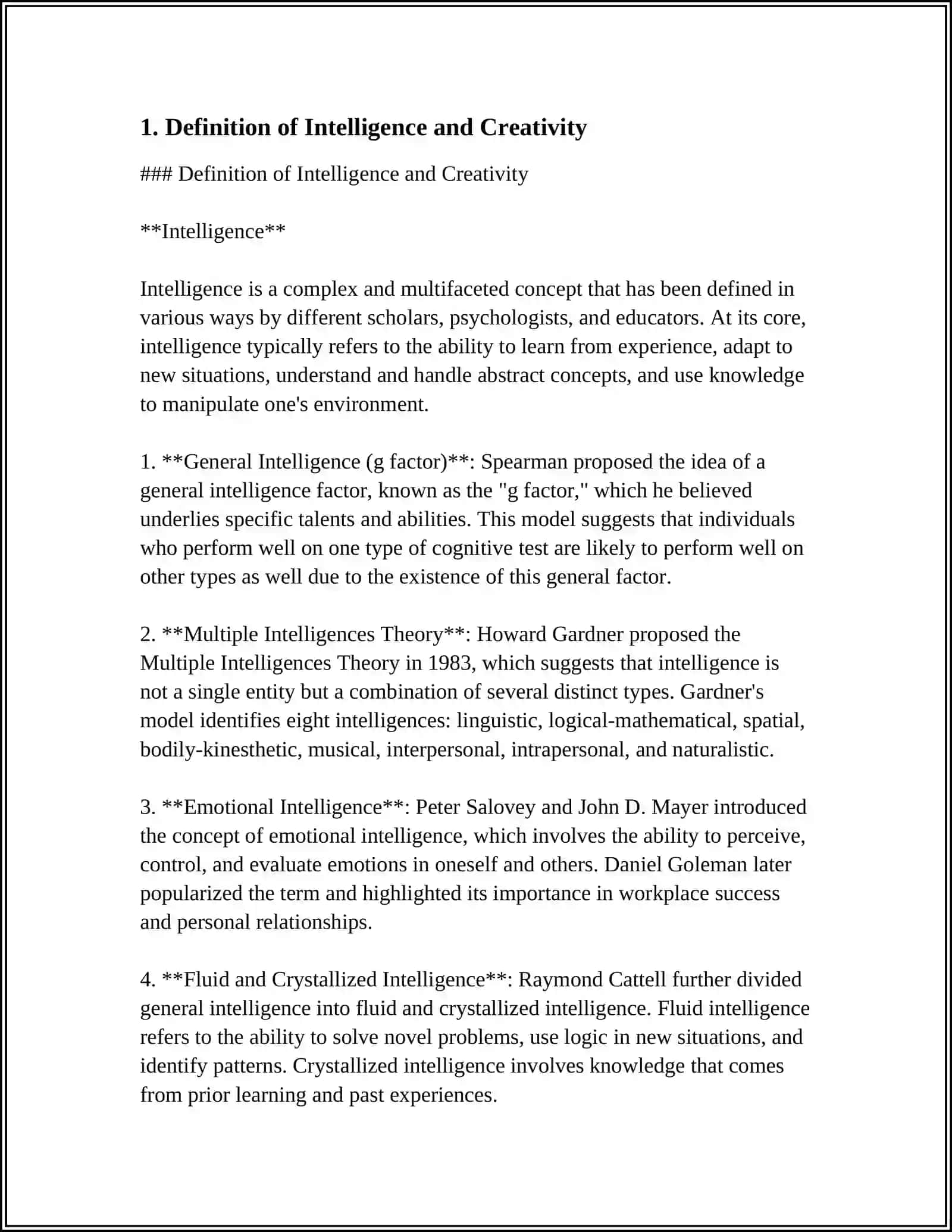 Definition of Intelligence and Creativity 3