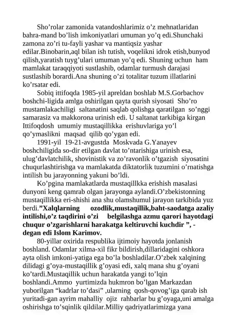 O’zbekiston mustaqilligiga erishish yo’li 3