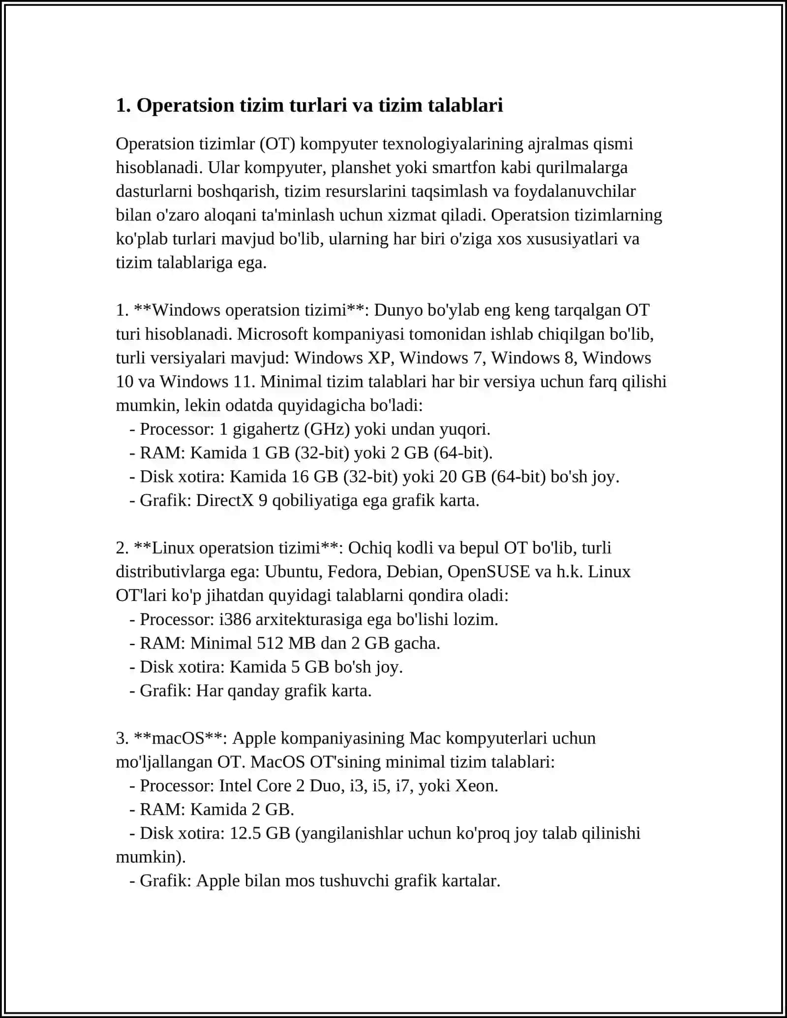 OPERATSION TIZIMLARNI O'RNATISH 3