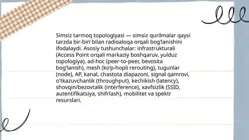 Simsiz tarmoq topologiyalari va ularning xususiyatlari 3