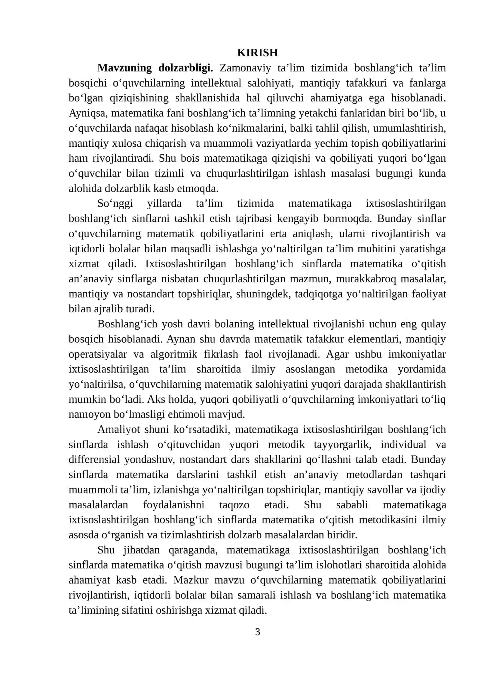 IXTISOSLASHTIRILGAN BOSHLANG'ICH SINFLARDA MATEMATIKA O'QITISH 3