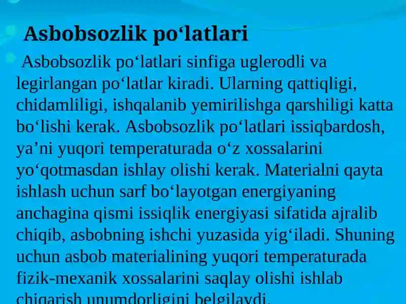 Asbobsozlik po‘latlari va qotishmalar 3