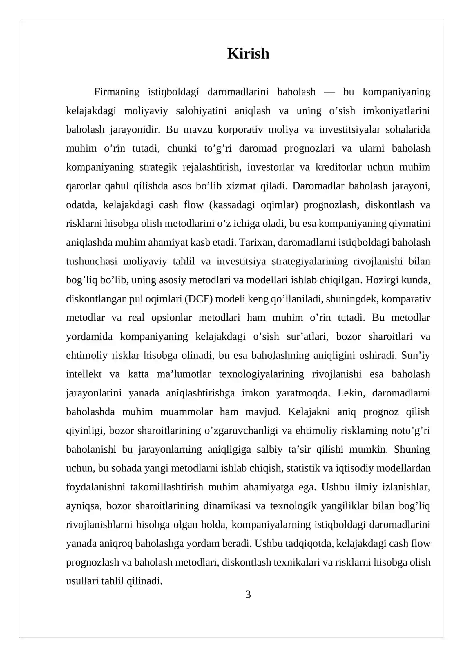 FIRMANING ISTIQBOLDAGI DAROMADLARINI BAHOLASH 3