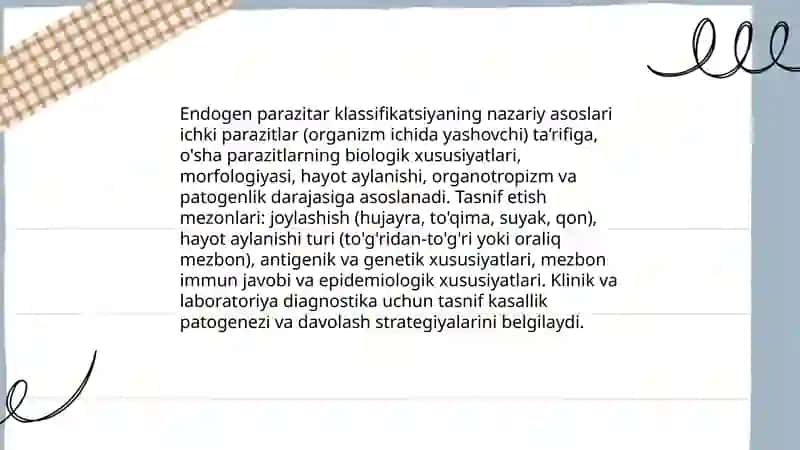 Endogen paraziar klassifikasivasi 3