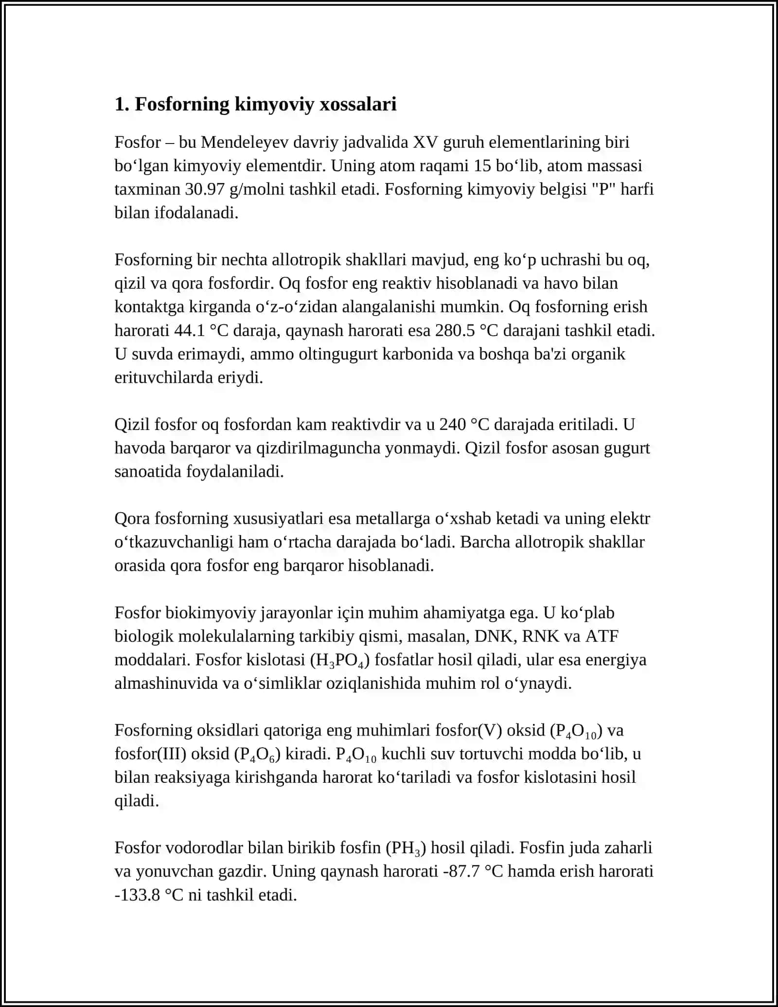 Fosfor Elementining Xossalari va Ahamiyati 3