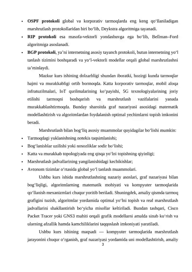 Kompyuter tarmoqlarida marshrutlash masalalarini graf yordamida yechish 3