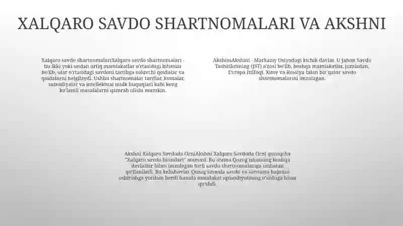 Akshni Halqaro Savdoda Orni 3