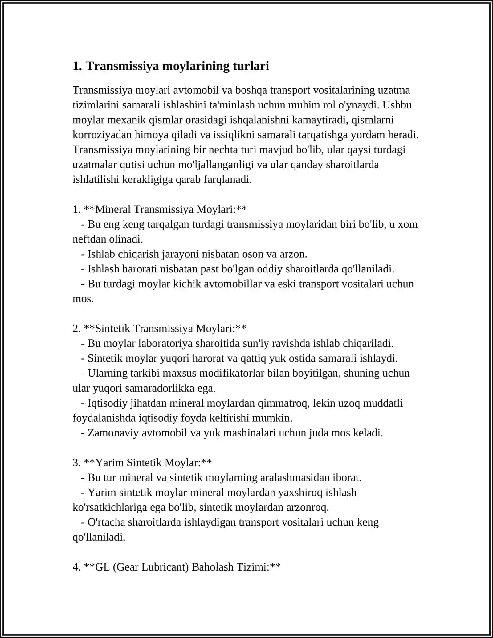 AVTOMOBILLARDA TRANSMISSION MOYLARNING XOSSALARI 3