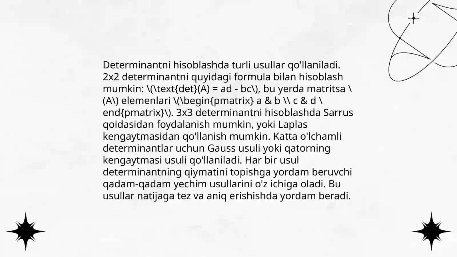 Determinant va matritsalarning qoʻshimcha xossalari 3