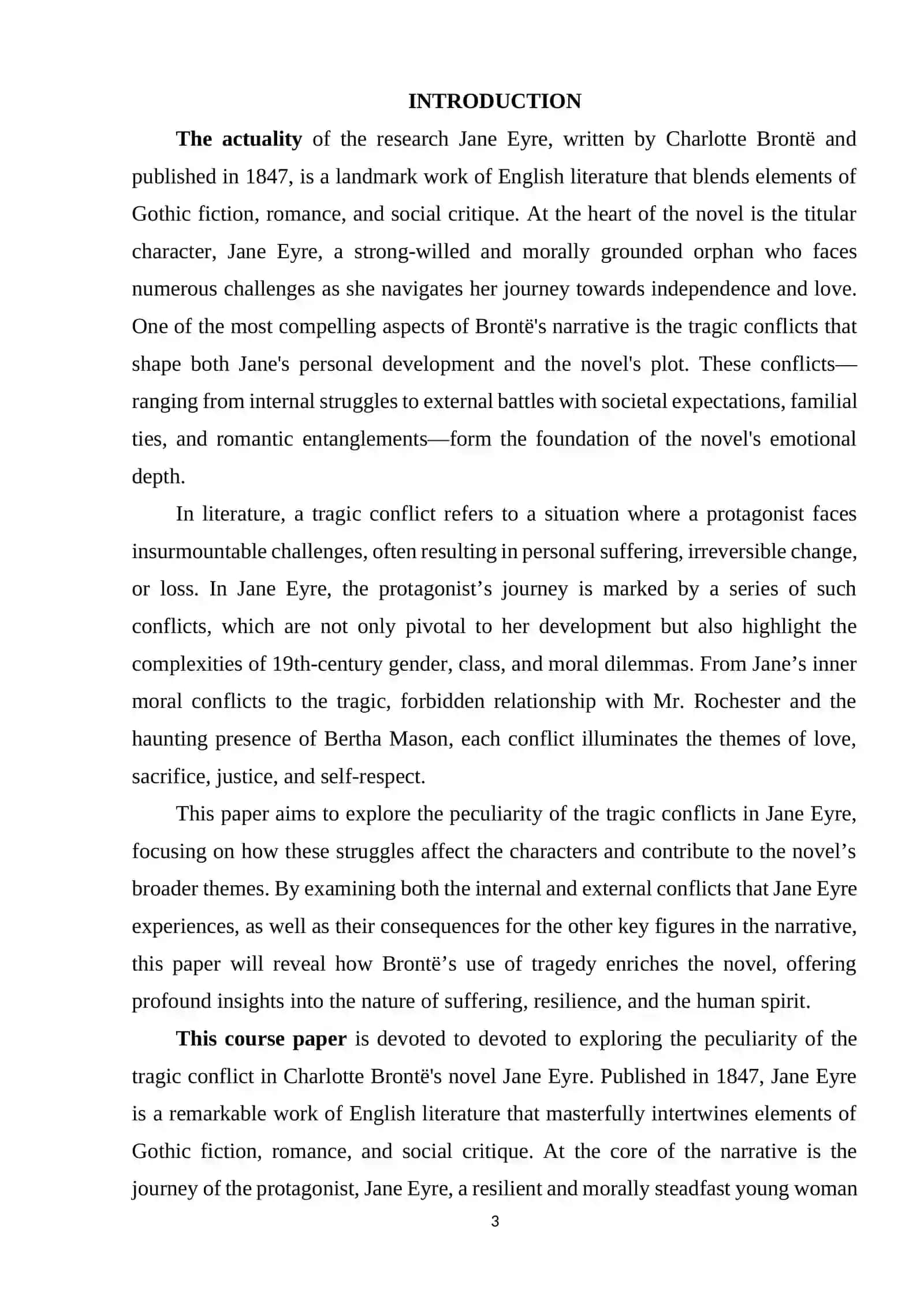 Course Paper on "The peculiarity of the tragic conflict in the novel by S. Bronte "Jane Eyre" 3