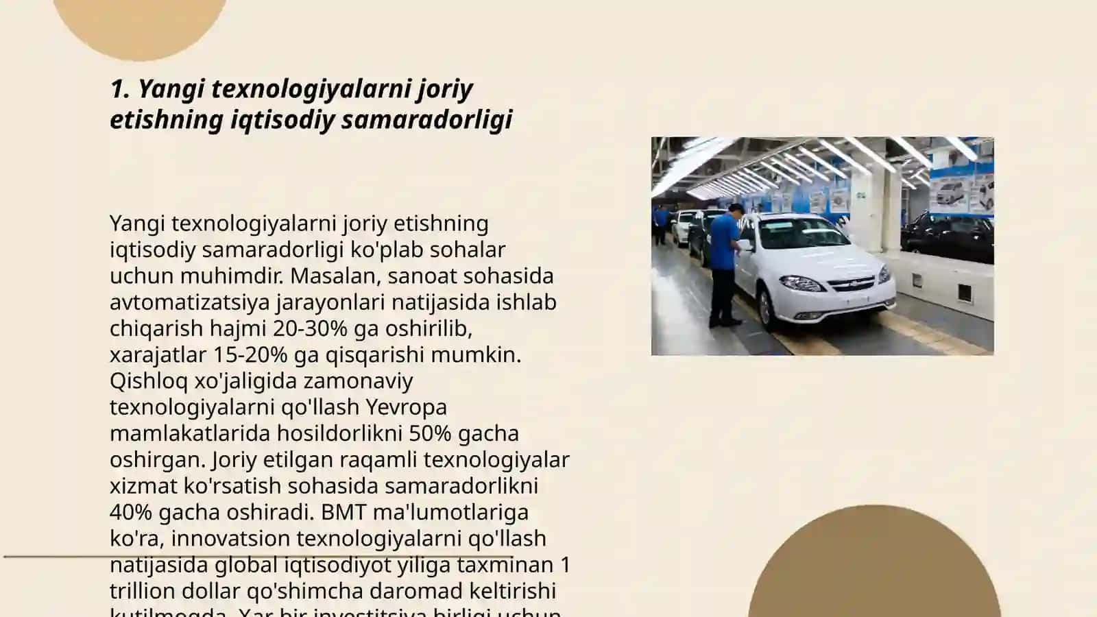 Ishlab chiqarish jarayoniga yangi, samarali texnologiyalarni tatbiq etish zarurati va istiqbollari 3