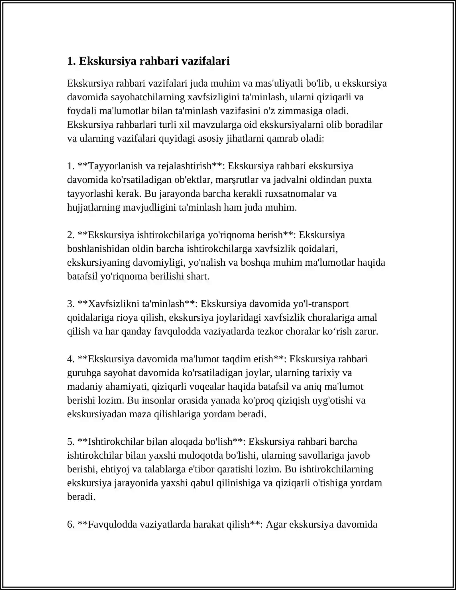 EKSKURSIYA RAHBARI- GITGA QO'YILGAN TALABLAR 3