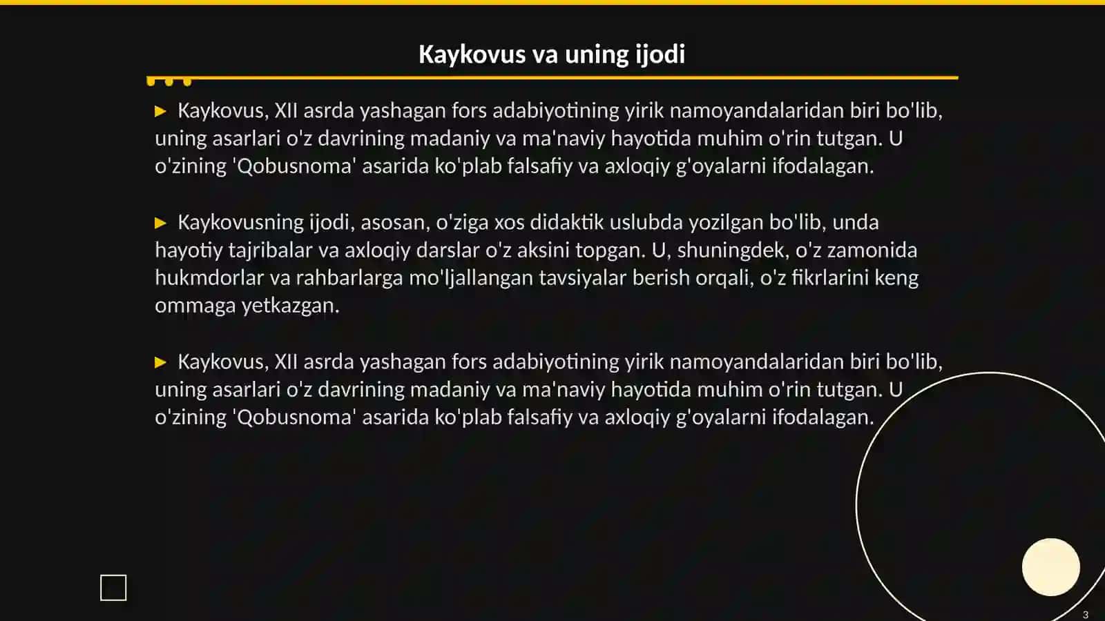Kaykovusning “Qobusnoma “asari tahlili 3
