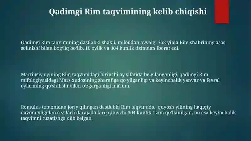 Qadimgi Rim kalendari yaratilishi 3