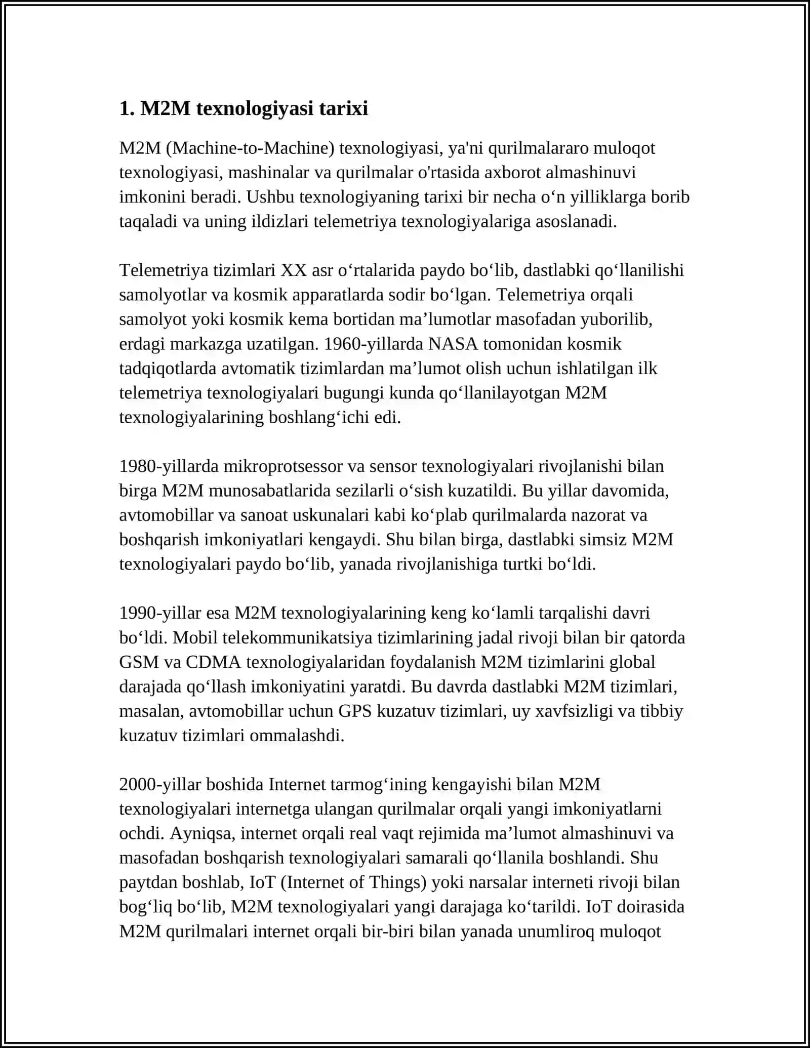 M2M TEXNOLOGIYASI- INTERNET ASHYOLARI ASOSI SIFATIDA 3