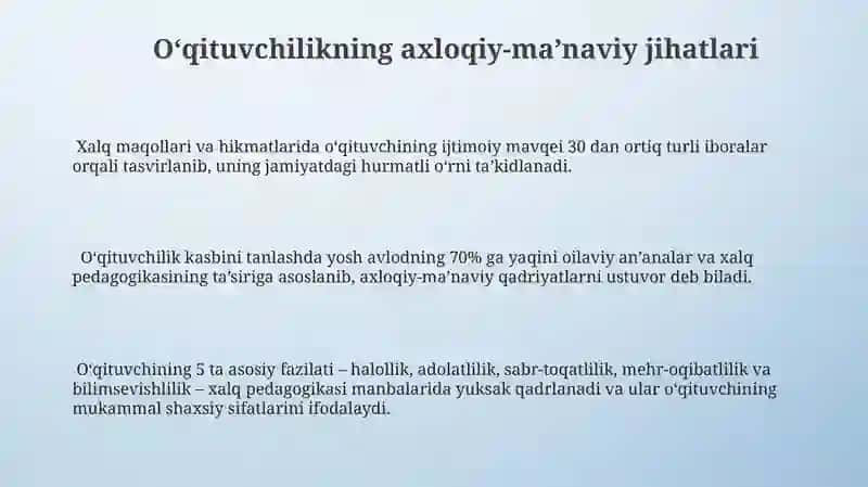 Xalq pedagogikasi manbalarida oʻqituvchi kasbining ulugʻlanishi 3