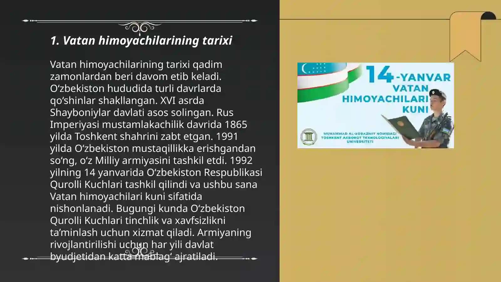 Vatan himoyachilari Kuni uchun slayd 3