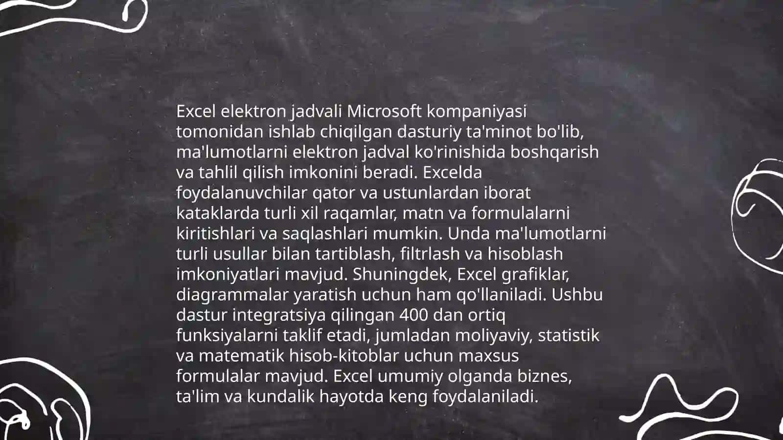 Excel elektron jadvali va uning imkoniyatlari 3